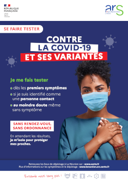 Affiche "Se faire tester, au moindre doute, même sans symptôme"